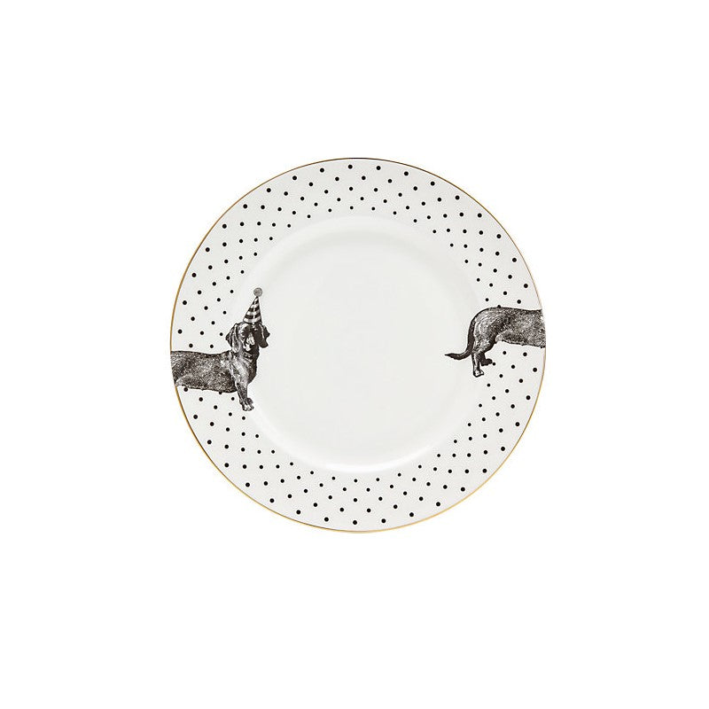 Lot de 4 Assiettes plates Mono Party Teckel - 26cm Yvonne Ellen - Mathon