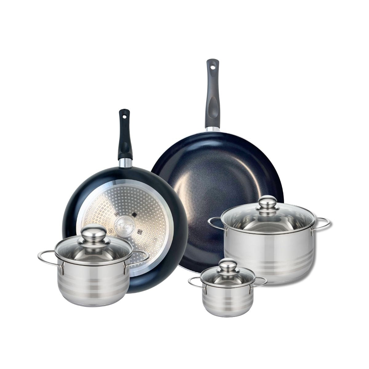 Ensemble de 2 Poêles de cuisson 28 et 32 cm et 3 faitouts 12, 16 et 20 cm  Prima Brillant Elo - Mathon - 1