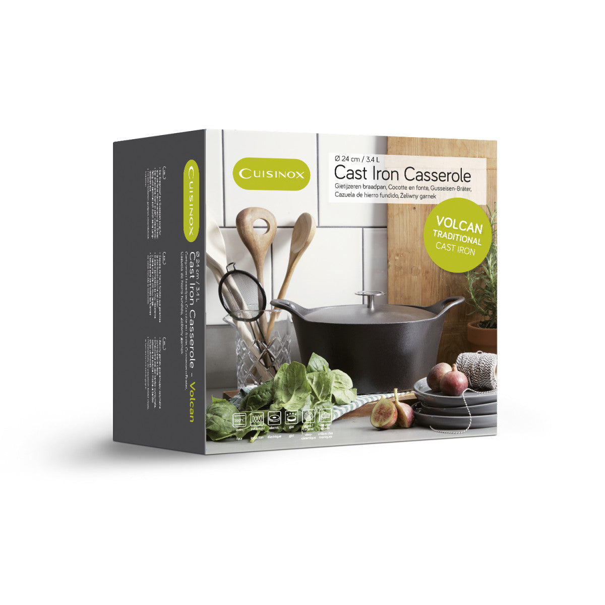 Volcan - Cocotte ronde 24cm fonte de fer émaillée noire avec couvercle Cuisinox - Mathon - 3