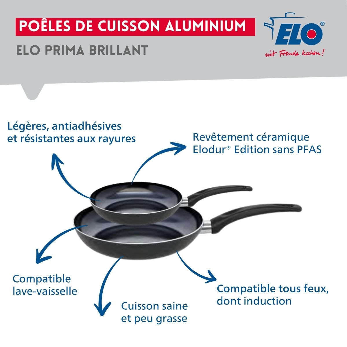 Ensemble de 2 Poêles de cuisson 20 et 28 cm et 4 faitouts 12, 14, 16 et 24 cm  Prima Brillant Elo - Mathon - 4