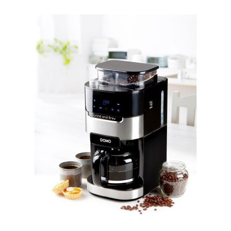 Cafetiere Filtre Avec Moulin Intégré - Domo - Do721k - 900 W - 1,5 L - 12 Tasses - 200 G De Grains - Ecran Lcd - 3 Intensités Domo - Mathon - 4