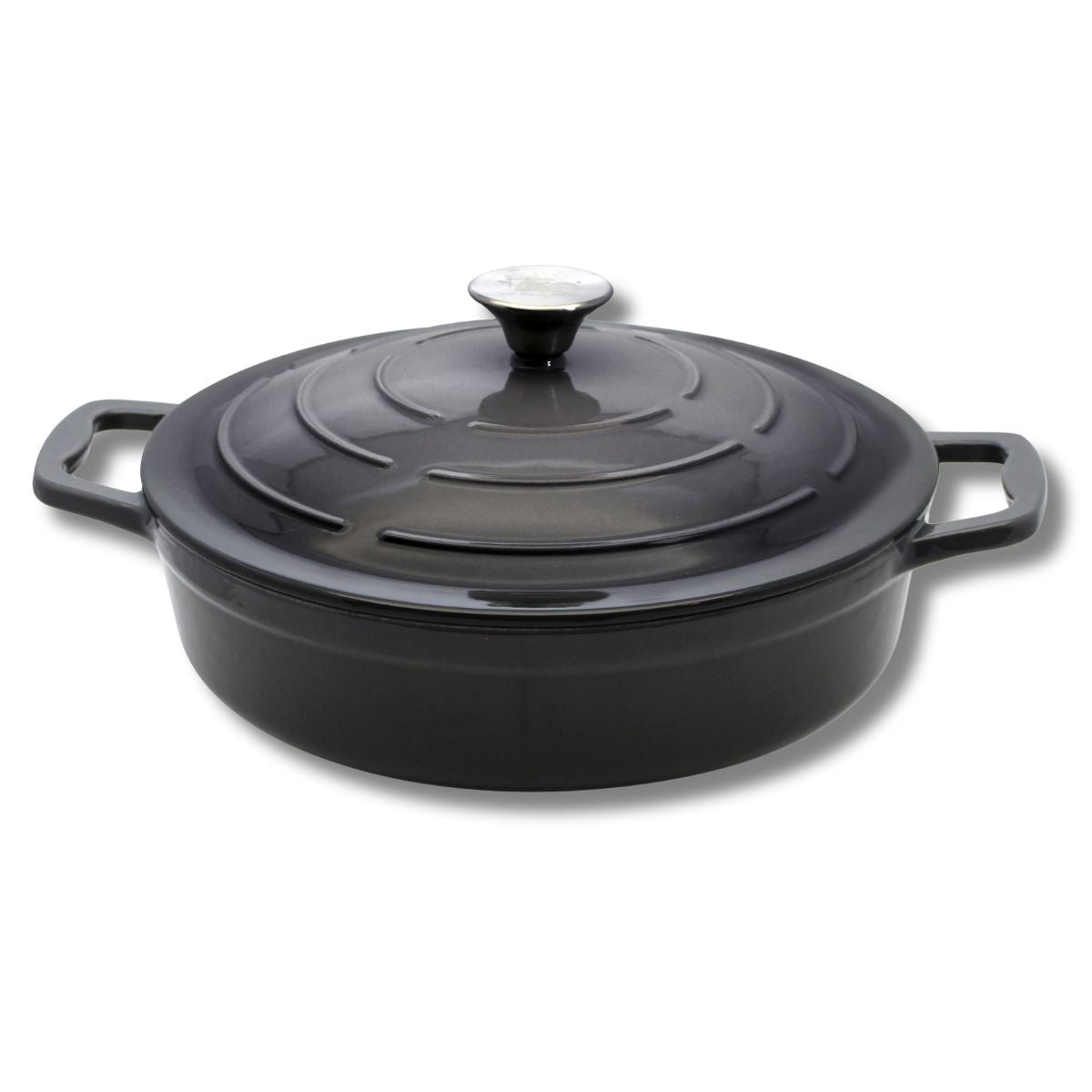Cocotte en fonte émaillée basse gris classique 28 cm 2,8 L Elo - Mathon - 1