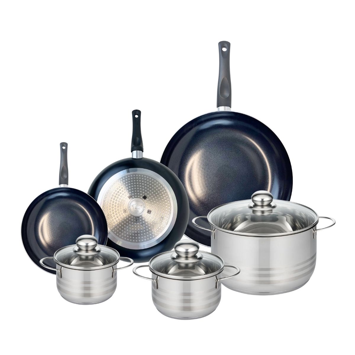 Ensemble de 3 Poêles de cuisson 20, 24 et 32 cm et 3 faitouts 14, 16 et 24 cm  Prima Brillant Elo - Mathon - 1