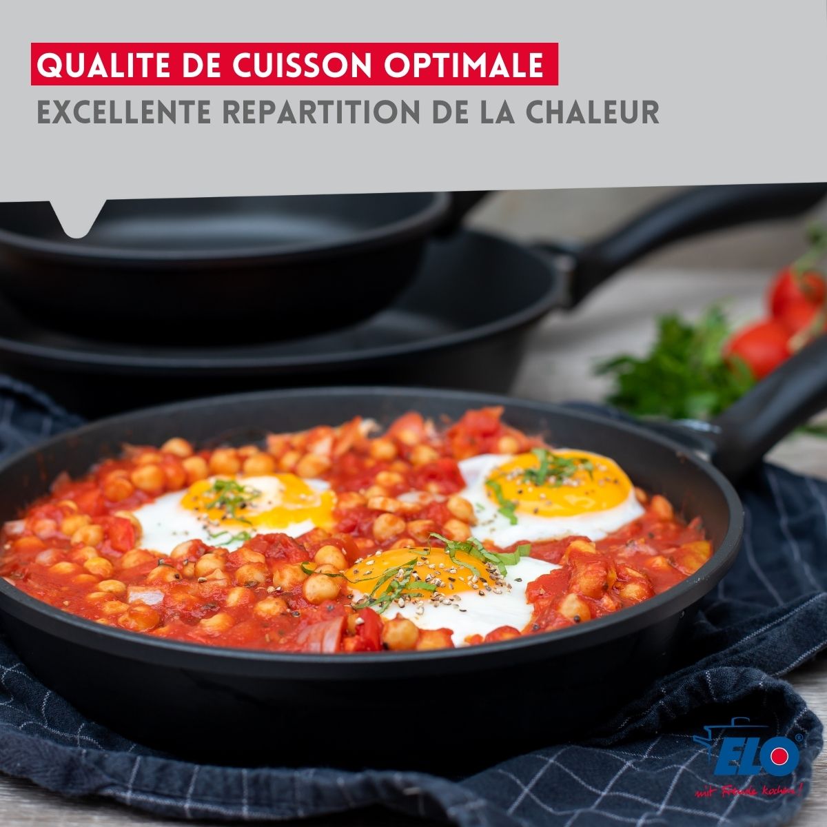 Set de 3 poêles 24 cm 28 cm et 32 cm et couvercles sans PFAS  Alucast Elo - Mathon - 6