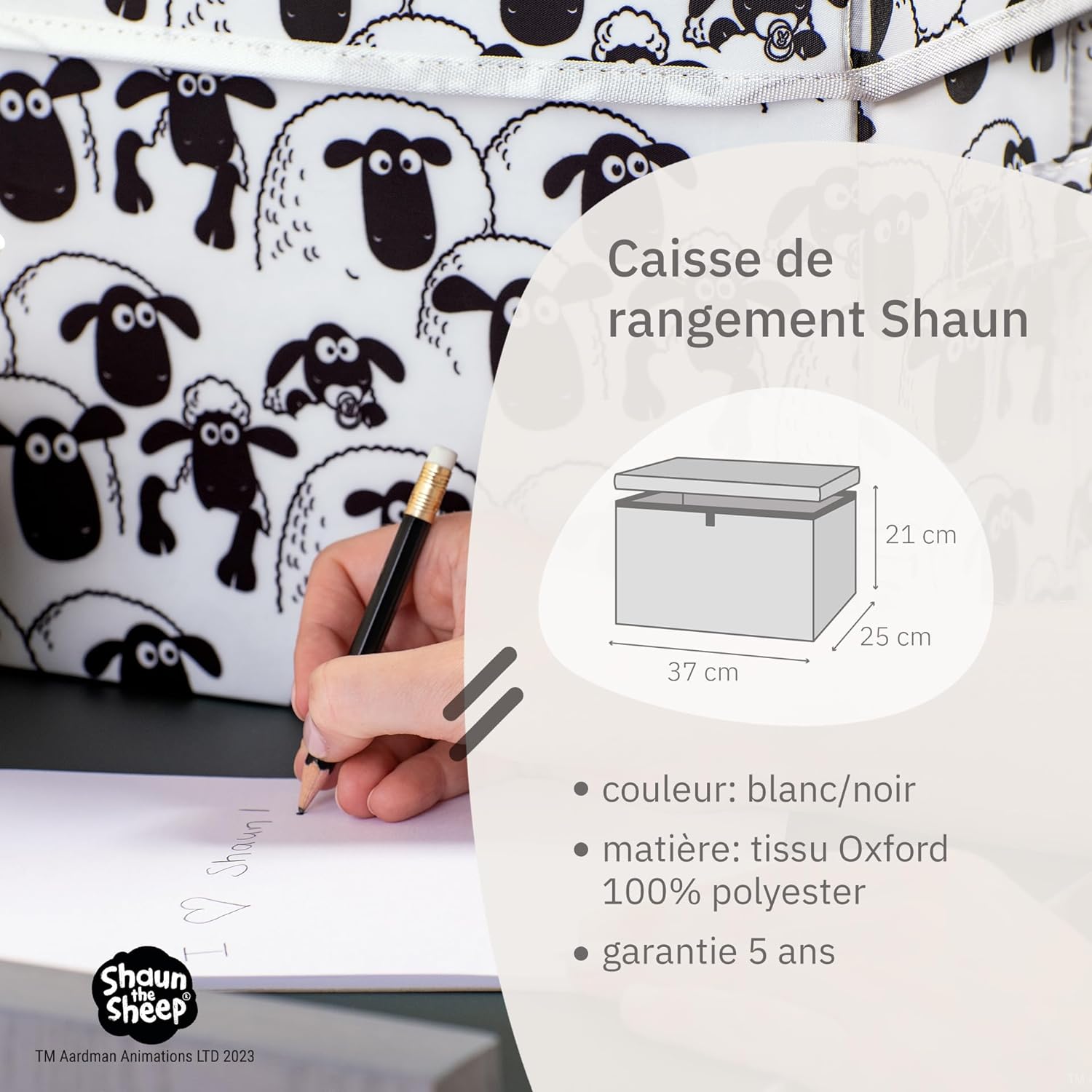 Boîte de rangement avec couvercle fond blanc Lifeney Shaun le mouton Fackelmann - Mathon - 3