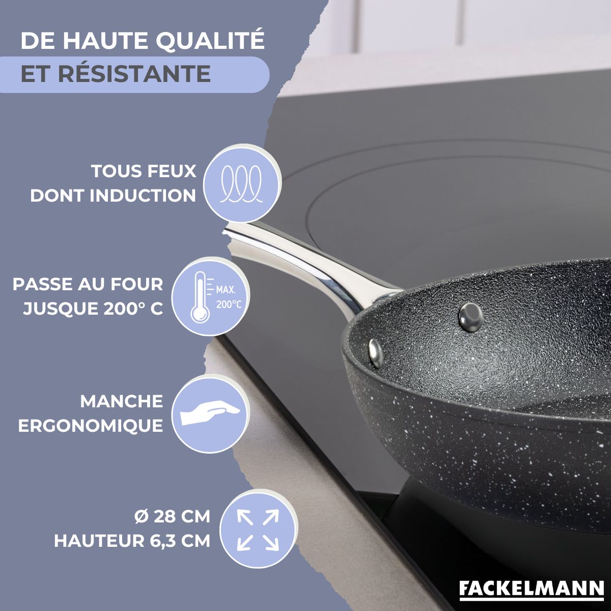 Poêle 28 cm fonte aluminium revêtement antiadhésif céramique sans PFAS Fackelmann - Mathon - 3