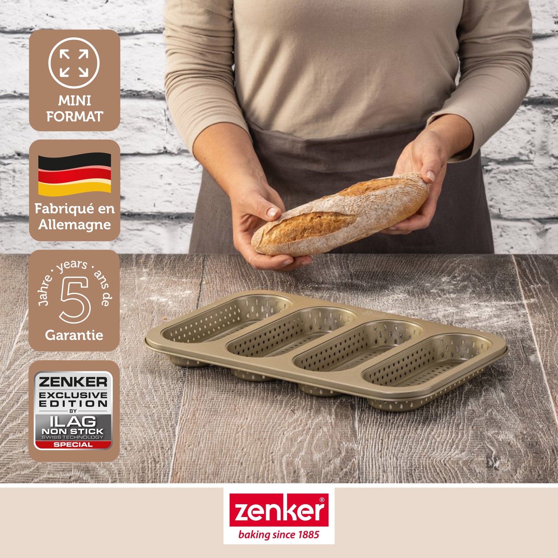 Moule à pain perforé 4 mini baguettes 33 x 22 cm Zenker Mojave Gold Zenker - Mathon - 2