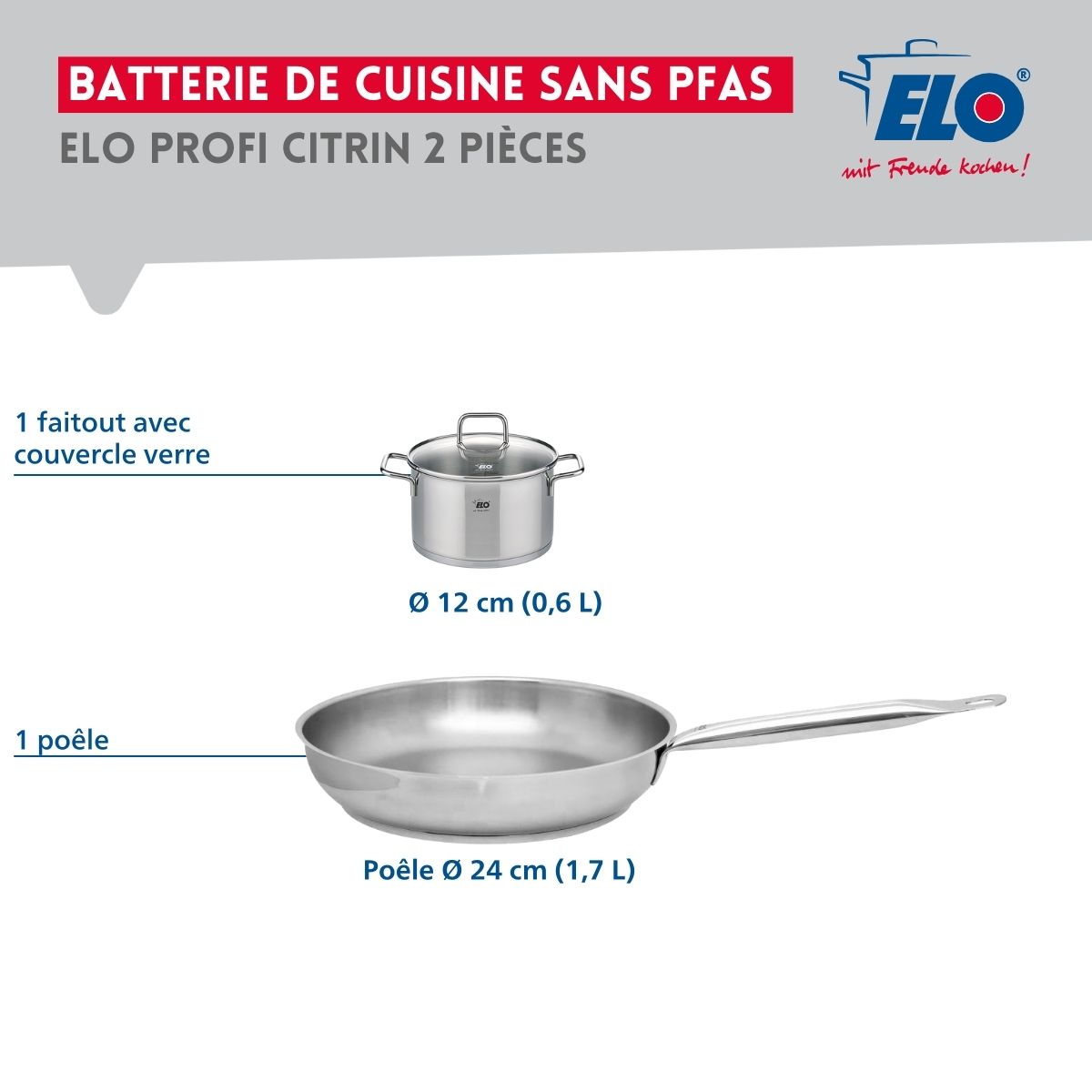 Ensemble de 1 Poêle de cuisson 24 cm et 1 faitout 12 cm  Profi Citrin Elo - Mathon - 2