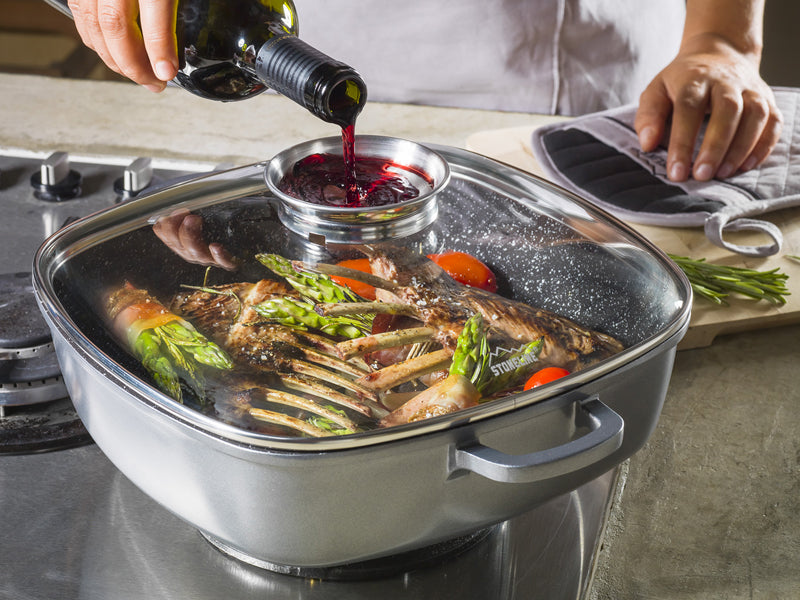 Poêle carrée 28 x 28 cm, avec couvercle en verre arômatiseur Stoneline - Mathon - 5