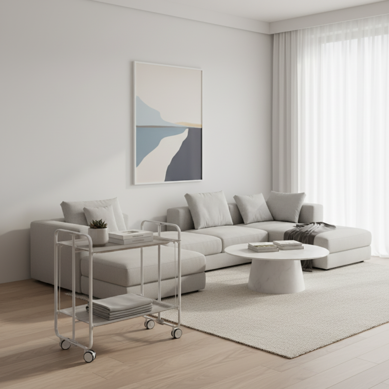 Desserte pliante 2 niveaux avec roulettes – structure gris aluminium, bauhaus Don Hierro - Mathon - 2