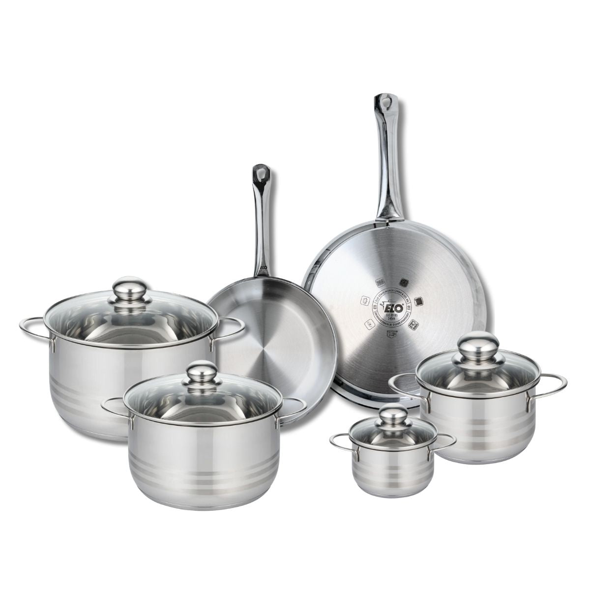 Ensemble de 2 Poêles de cuisson 24 et 28 cm et 4 faitouts 12, 16, 20 et 24 cm  Profi Brillant Elo - Mathon - 1