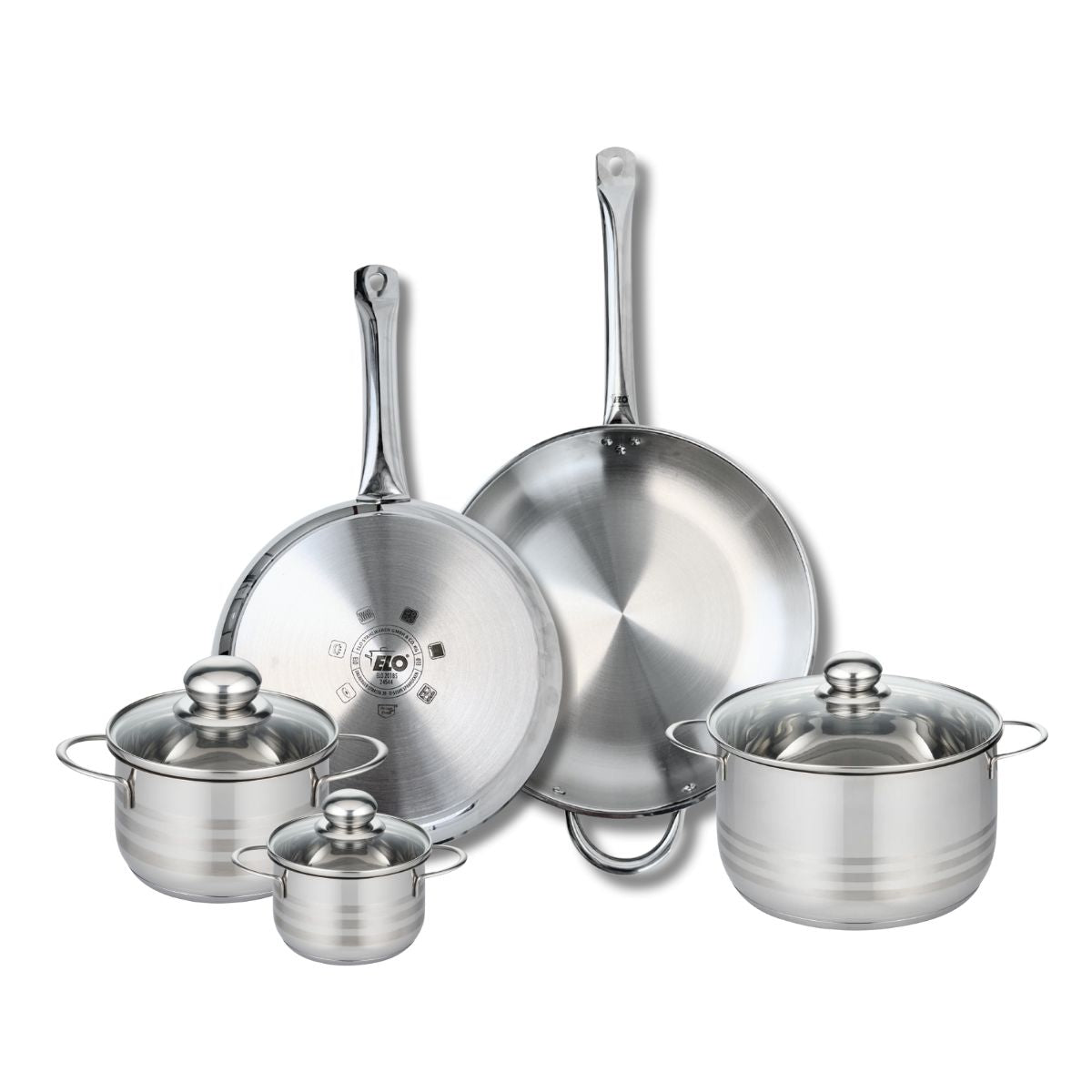 Ensemble de 2 Poêles de cuisson 28 et 32 cm et 3 faitouts 12, 16 et 20 cm  Profi Brillant Elo - Mathon - 1