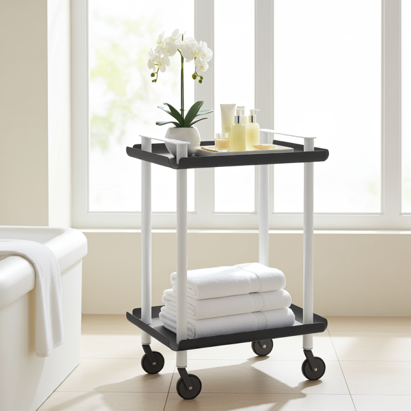 Desserte à roulettes, desserte de service Leky, métallique, 2 niveaux. Blanc-Noir Don Hierro - Mathon - 2