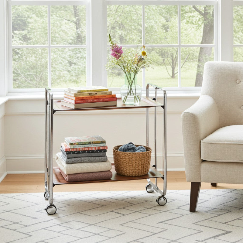 Desserte pliante 2 niveaux avec roulettes – structure chromée, bauhaus Don Hierro - Mathon - 2