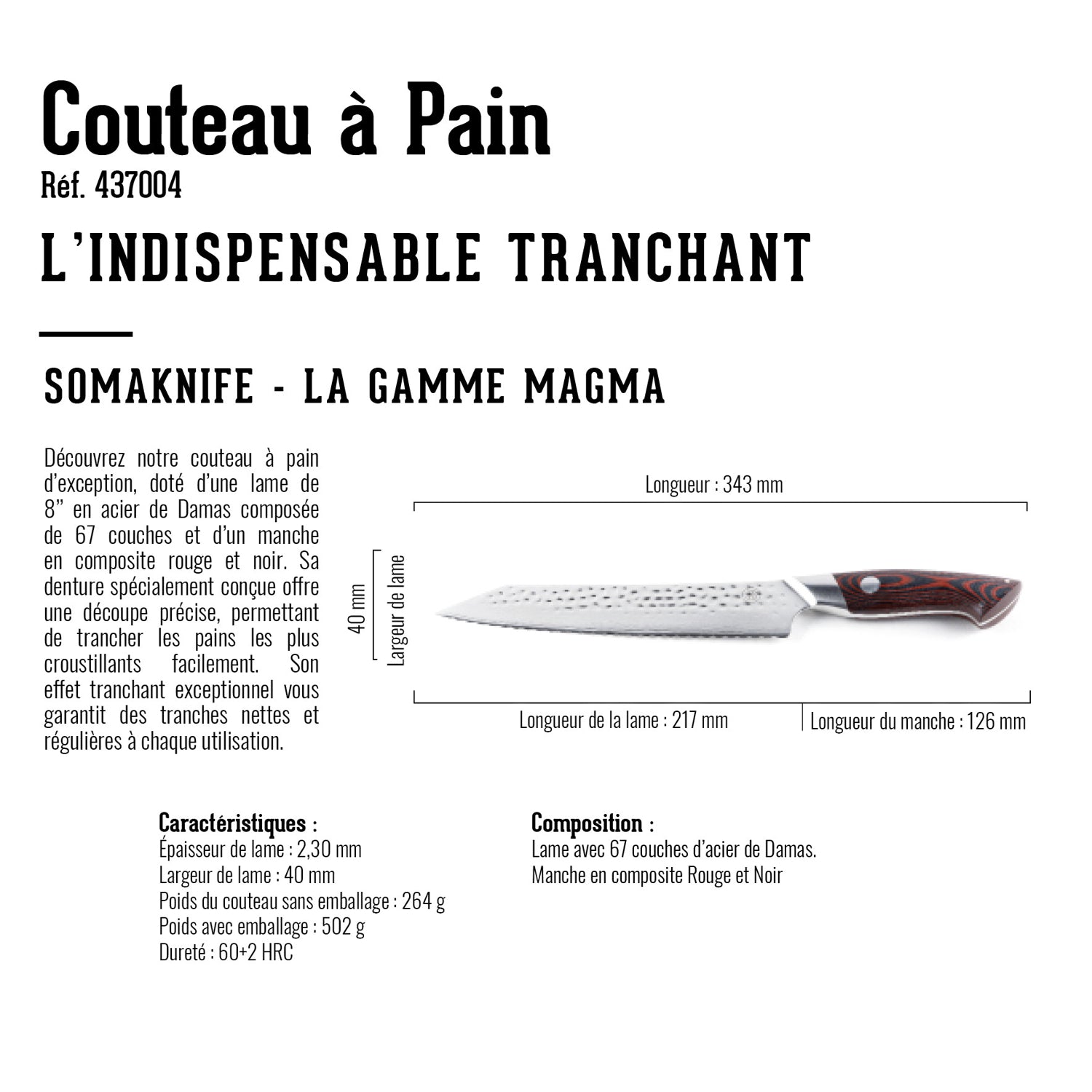Couteau à pain 8 pouces, gamme Magma Somagic - Mathon - 4