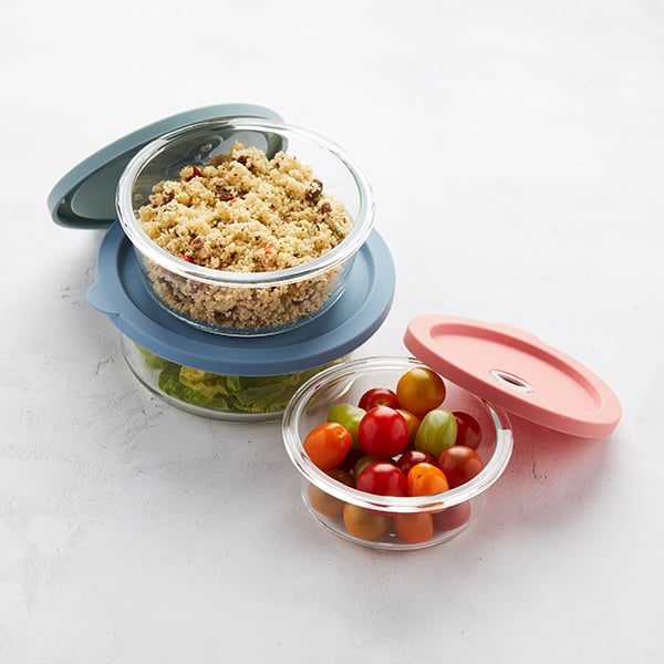 Boite ronde en verre avec couvercle en silicone bleu 880 ml Point Virgule - Mathon - 5