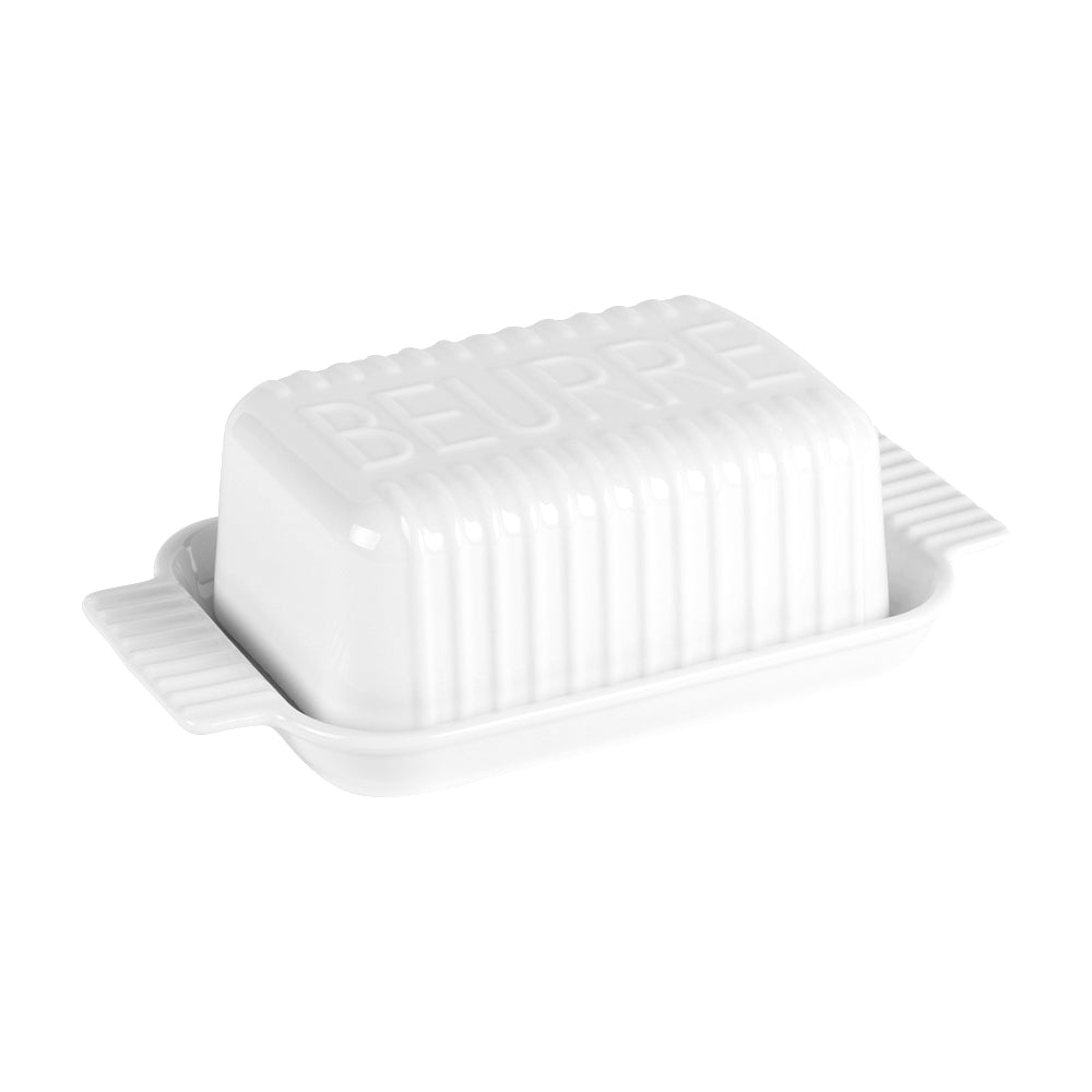 Beurrier strié en porcelaine 21x12 cm Table passion - Mathon - 1