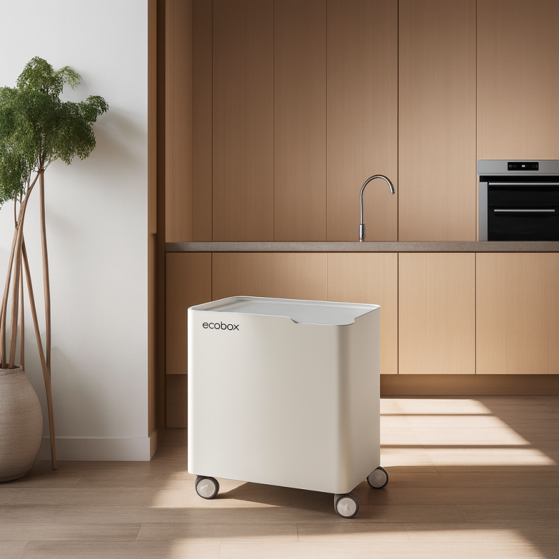 Poubelle design tri sélectif, fermeture douce, 60 litres, ECOBOX, Blanc-Gris Don Hierro - Mathon - 2