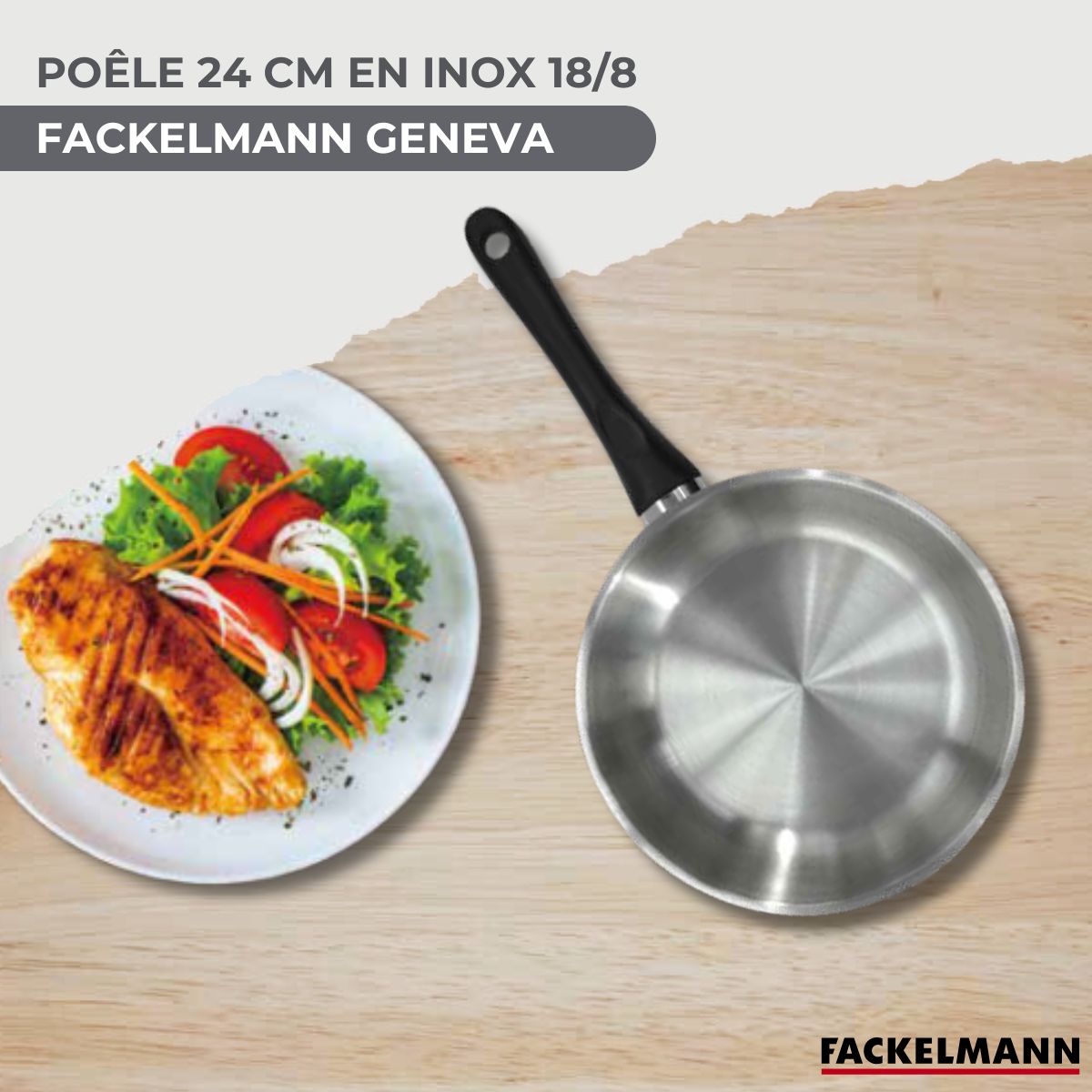 Set poêle 24 cm en inox, couvercle verre et 6 ustensiles inox  Geneva Fackelmann - Mathon - 2