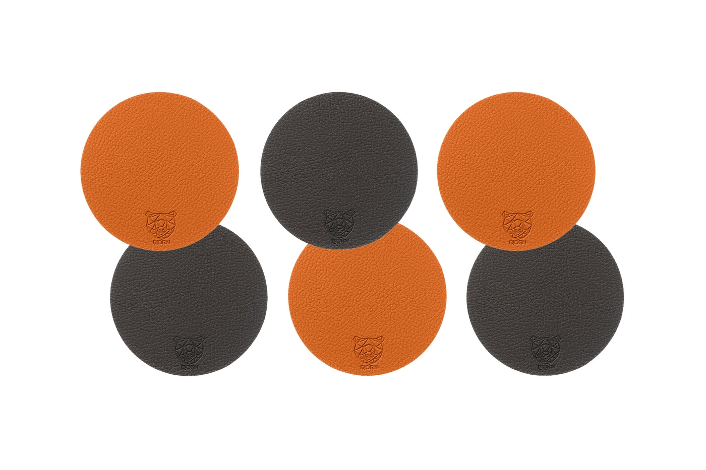 Sous-verre rond réversible - 6 pièces - Cuir recyclé orange et chocolat Björn - Mathon - 1