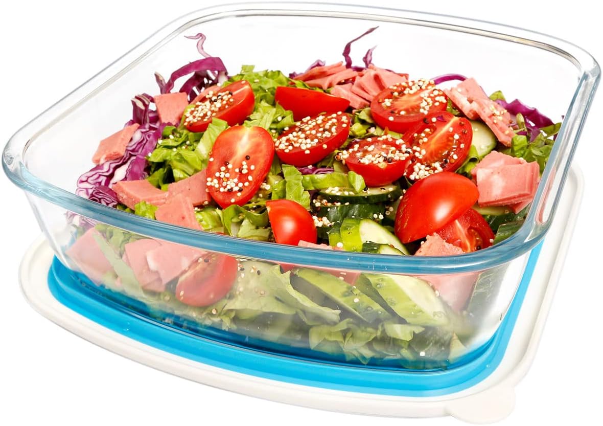 Plat à lasagnes carré en verre de 2,6 l avec couvercle en plastique sans BPA, 22 x 23 cm Vendos85 - Mathon