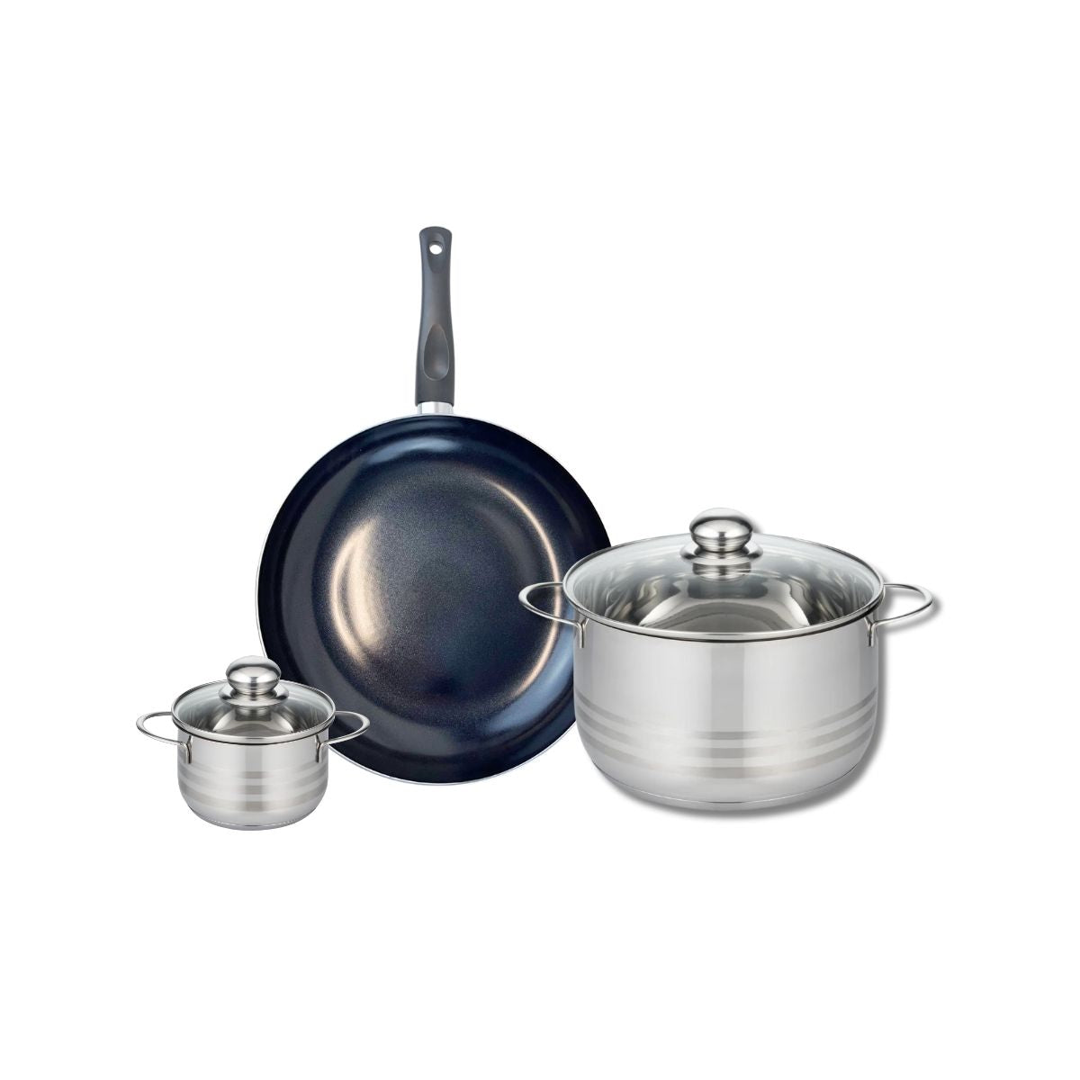 Ensemble de 1 Poêle de cuisson 28 cm et 2 faitouts 12 et 24 cm  Prima Brillant Elo - Mathon - 1