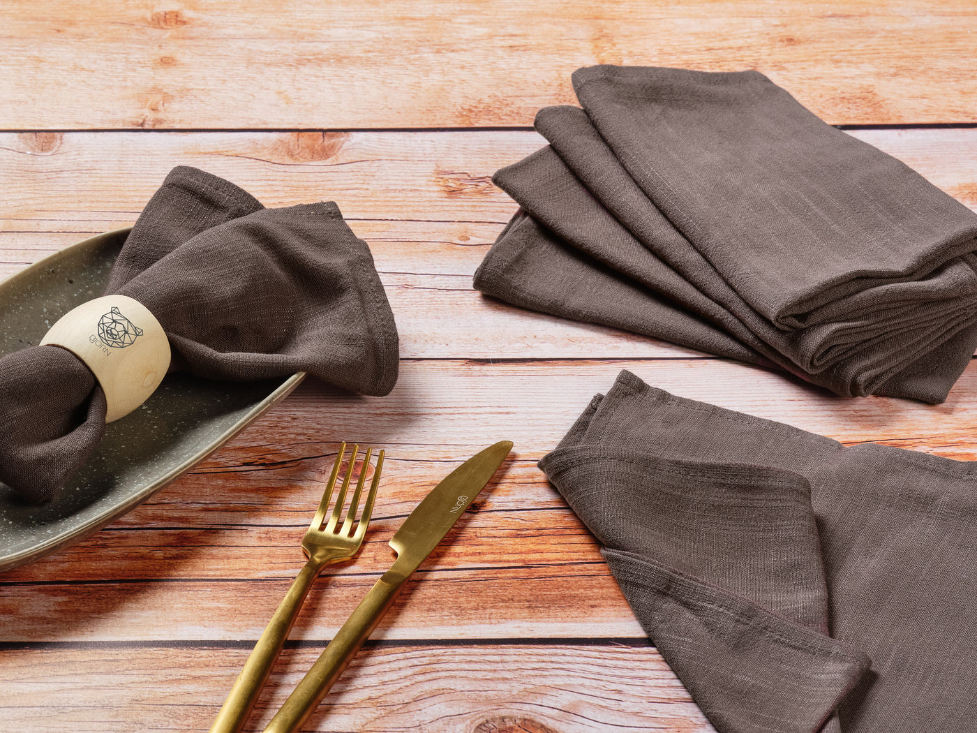 Serviette de table - 6 pièces - Lin et coton chocolat Björn - Mathon - 2