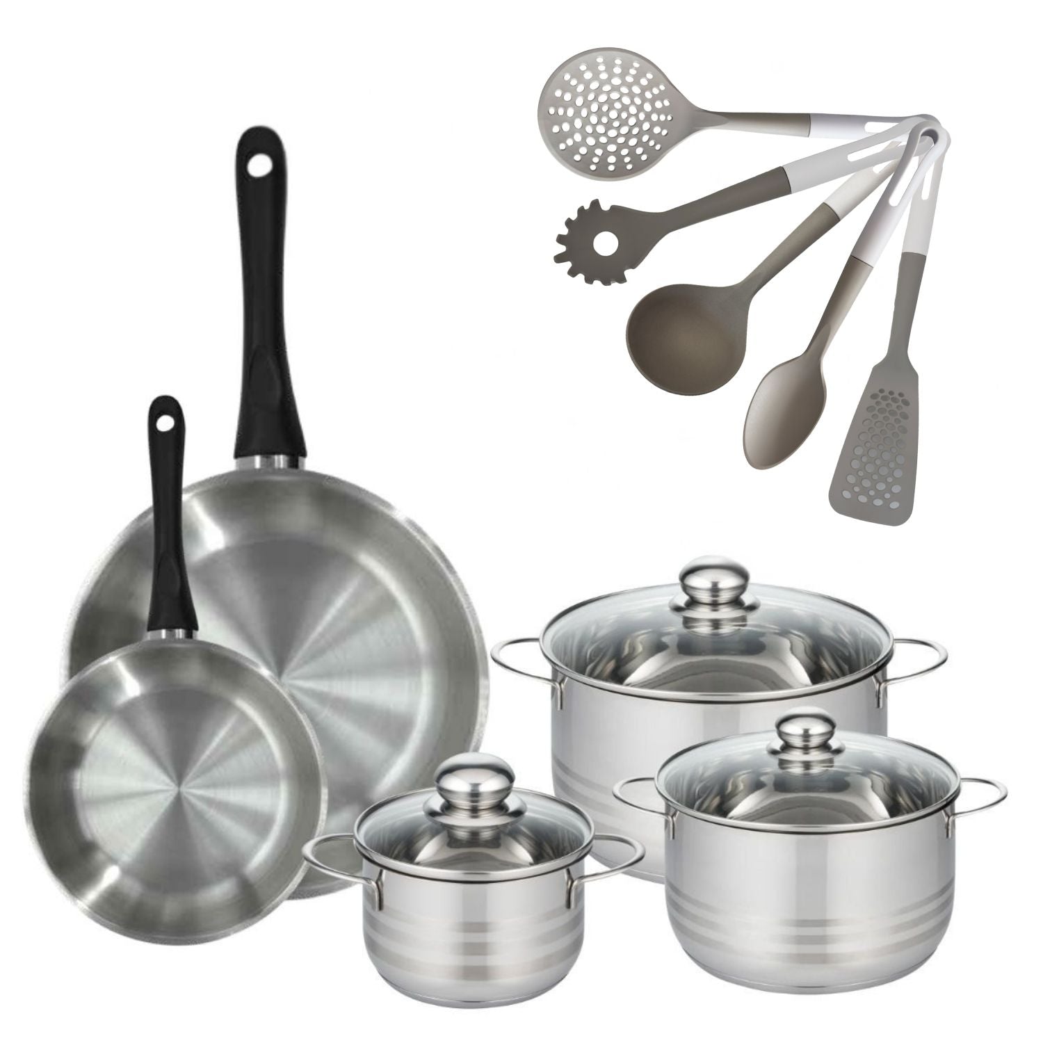 Lot 2 Poêles 20/28cm  Geneva et 3 Faitouts 16/20/24cm avec 5 ustensiles Fackelmann - Mathon - 1