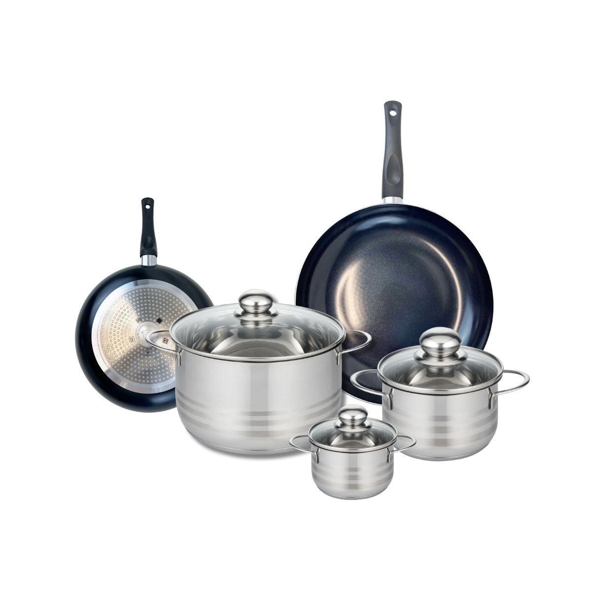 Ensemble de 2 Poêles de cuisson 20 et 28 cm et 3 faitouts 12, 16 et 24 cm  Prima Brillant Elo - Mathon - 1