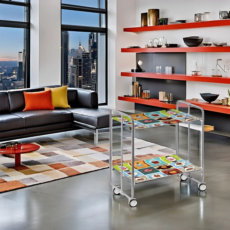 Desserte pliante 2 niveaux avec roulettes – structure gris aluminium, bauhaus Don Hierro - Mathon - 3