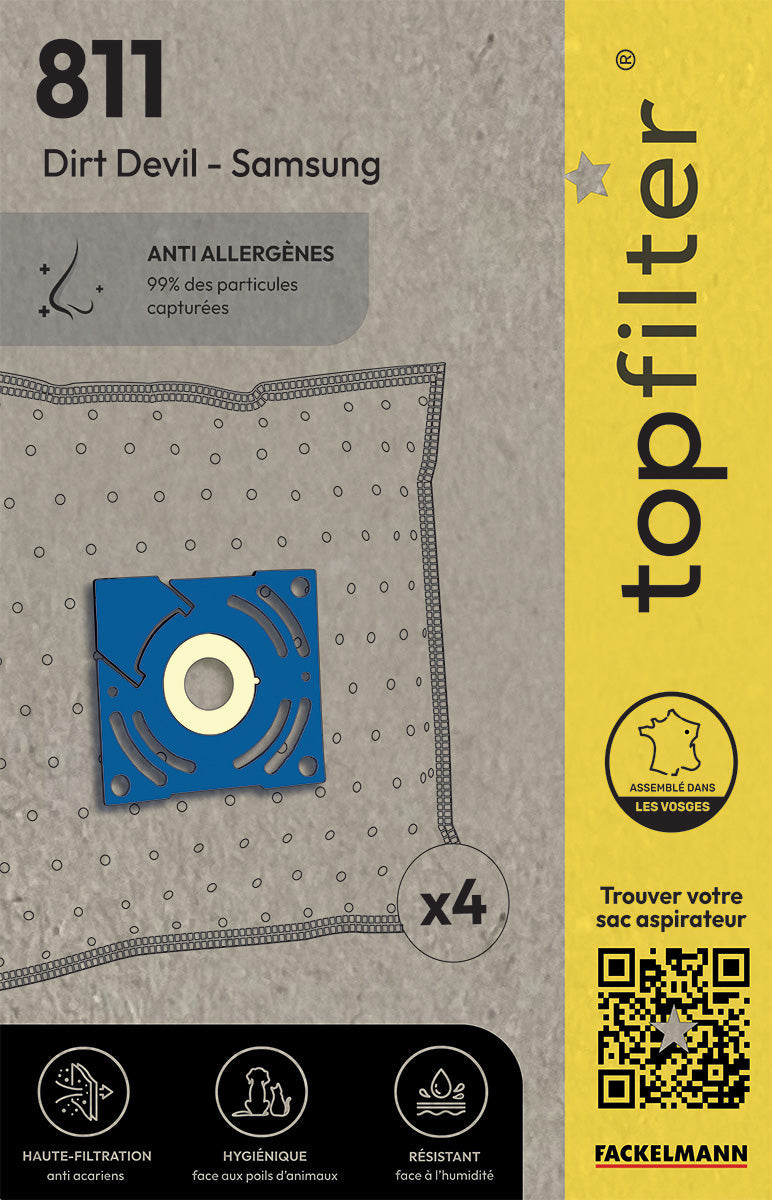 Lot de 4 sacs aspirateur Samsung et Dirt Devil TopFilter Premium TopFilter - Mathon - 1