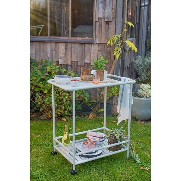 Desserte de jardin à roulettes en métal beige Livoo - Mathon - 2