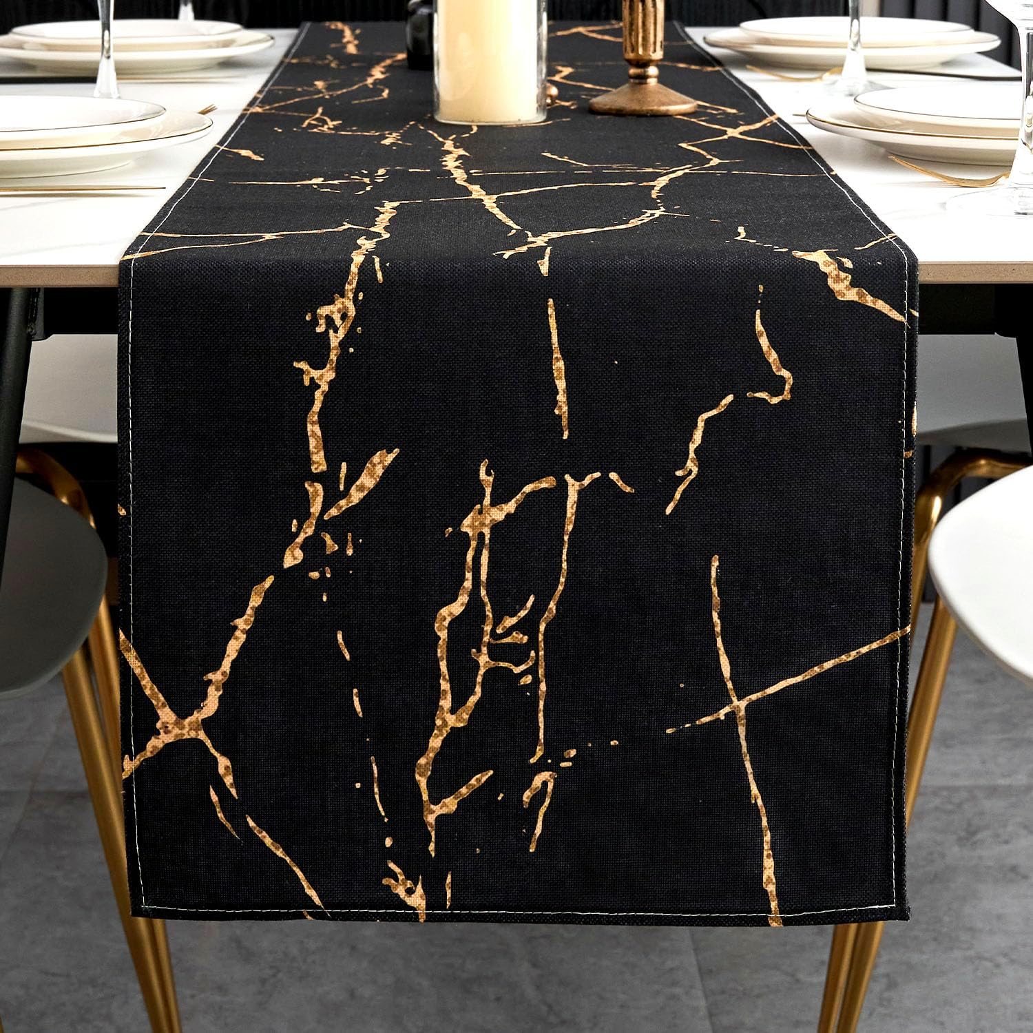 Chemin de Table Noir et Or 140×40 cm Vendos85 - Mathon