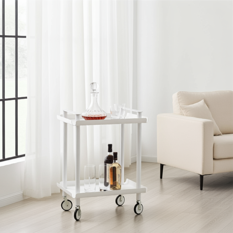 Desserte à roulettes, desserte de service Leky, métallique, 2 niveaux. Blanc Don Hierro - Mathon - 3