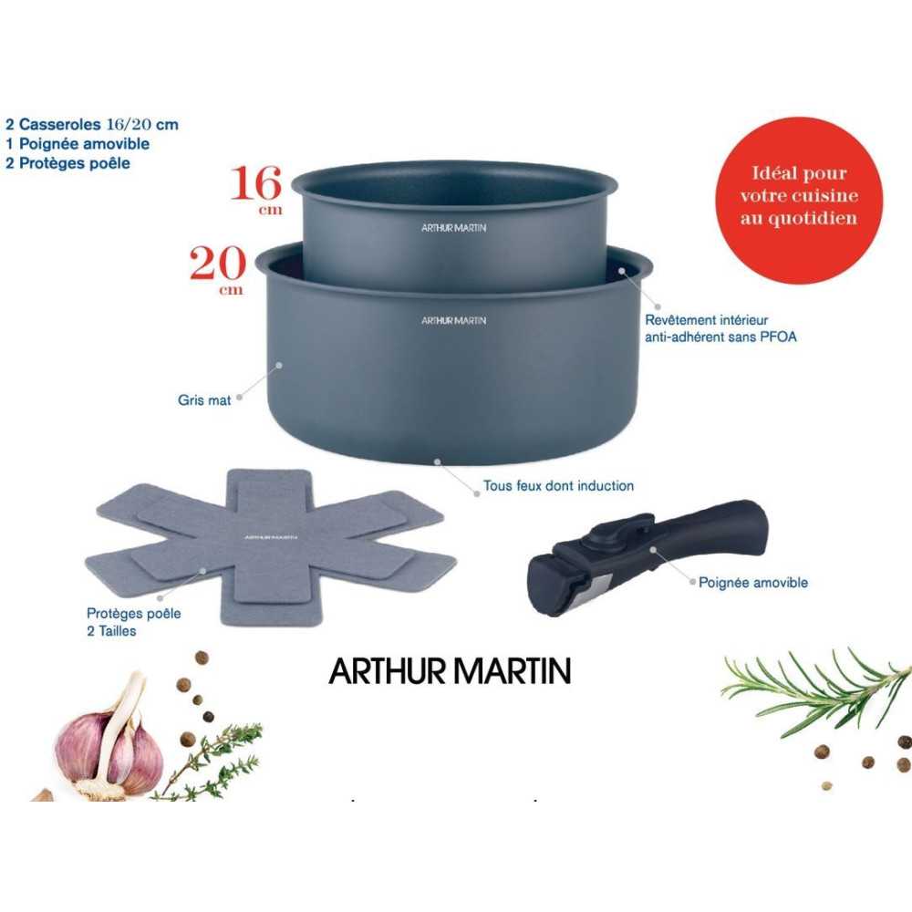 Set De 2 Casseroles - Tous Feux Dont Induction -   - Am2984 - Anti-adhésif - ø 16-20 Cm + Poignée Amovible - Gris Arthur Martin - Mathon - 2