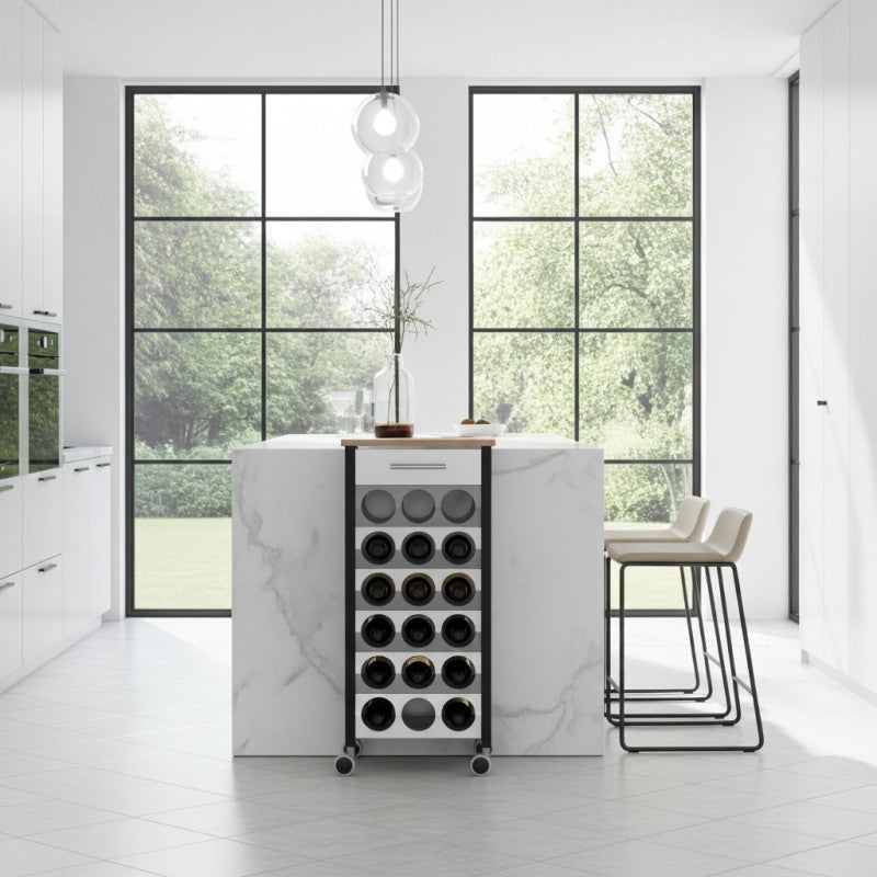 Étagère à roulettes porte bouteilles BACUS, capacité 18 bouteilles, Noir-Orme Don Hierro - Mathon - 2