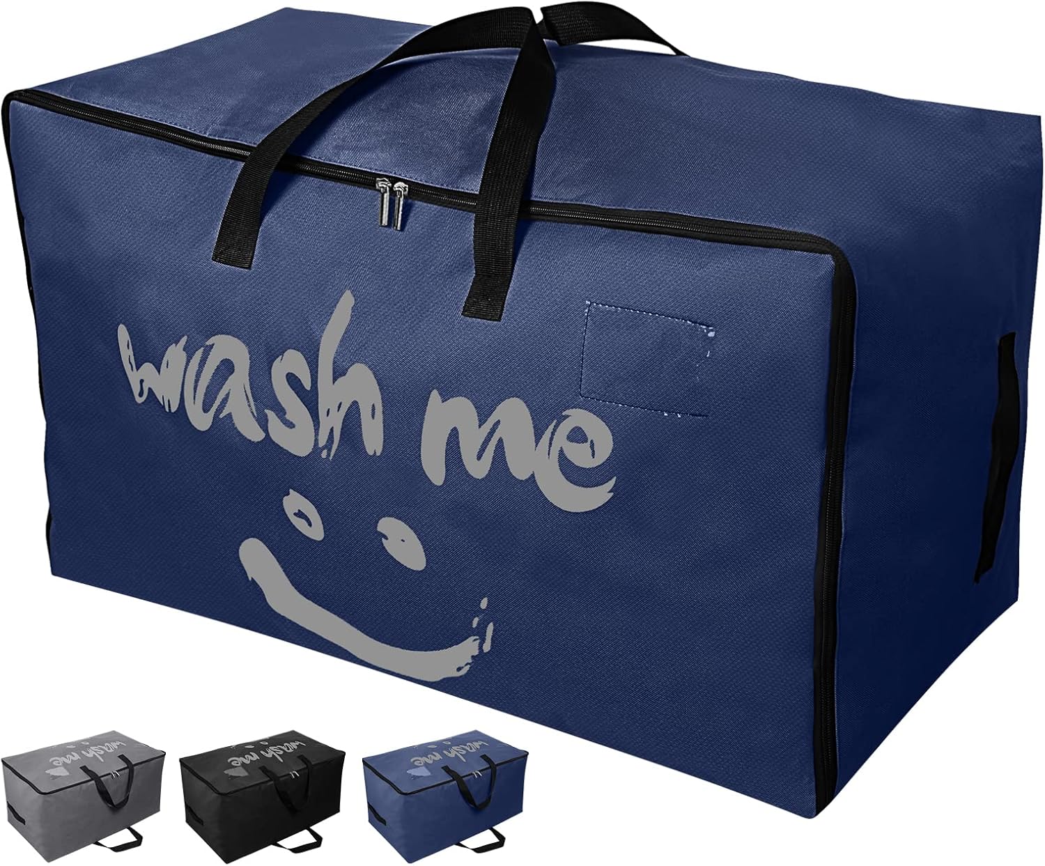 Sac de rangement pliable bleu foncé Smiley – 100 L Vendos85 - Mathon