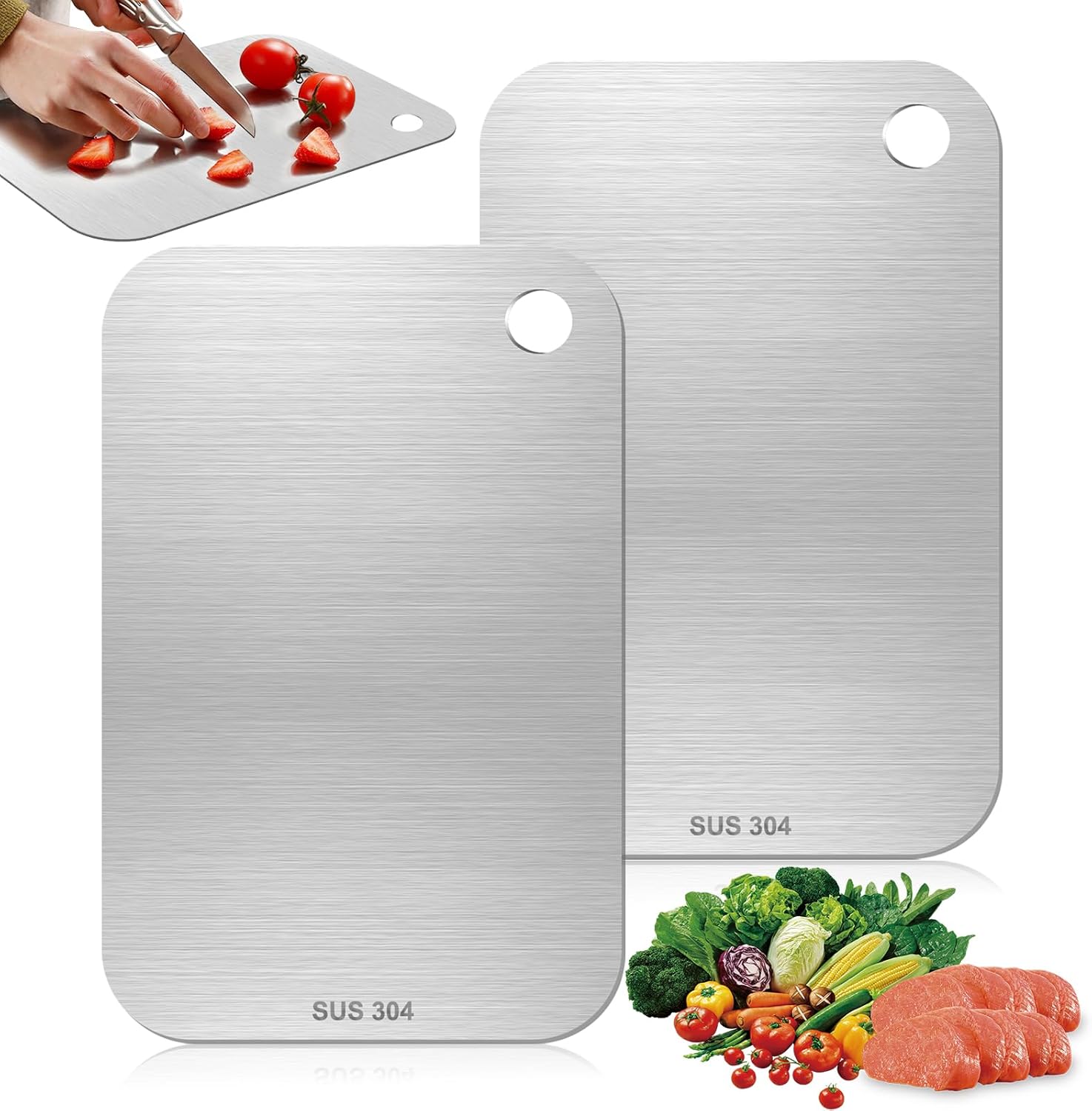 Lot de 2 Planches à Découper en Titane Inox Vendos85 - Mathon