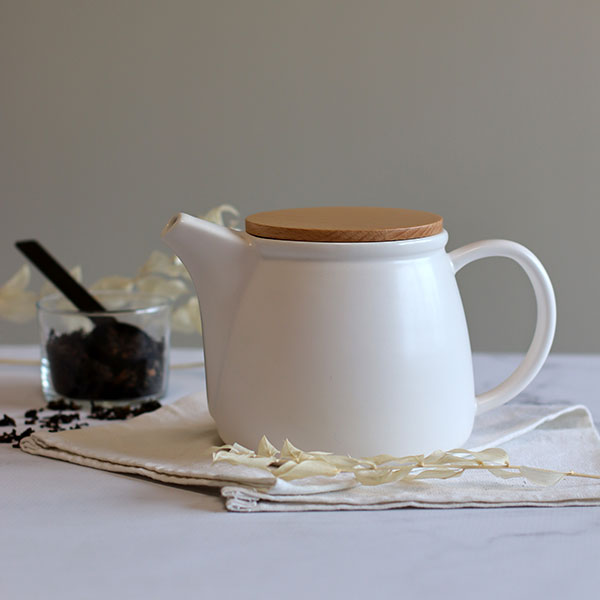 Théière Mona en porcelaine blanche et couvercle en bois de hêtre 1L Ogo - Mathon - 3