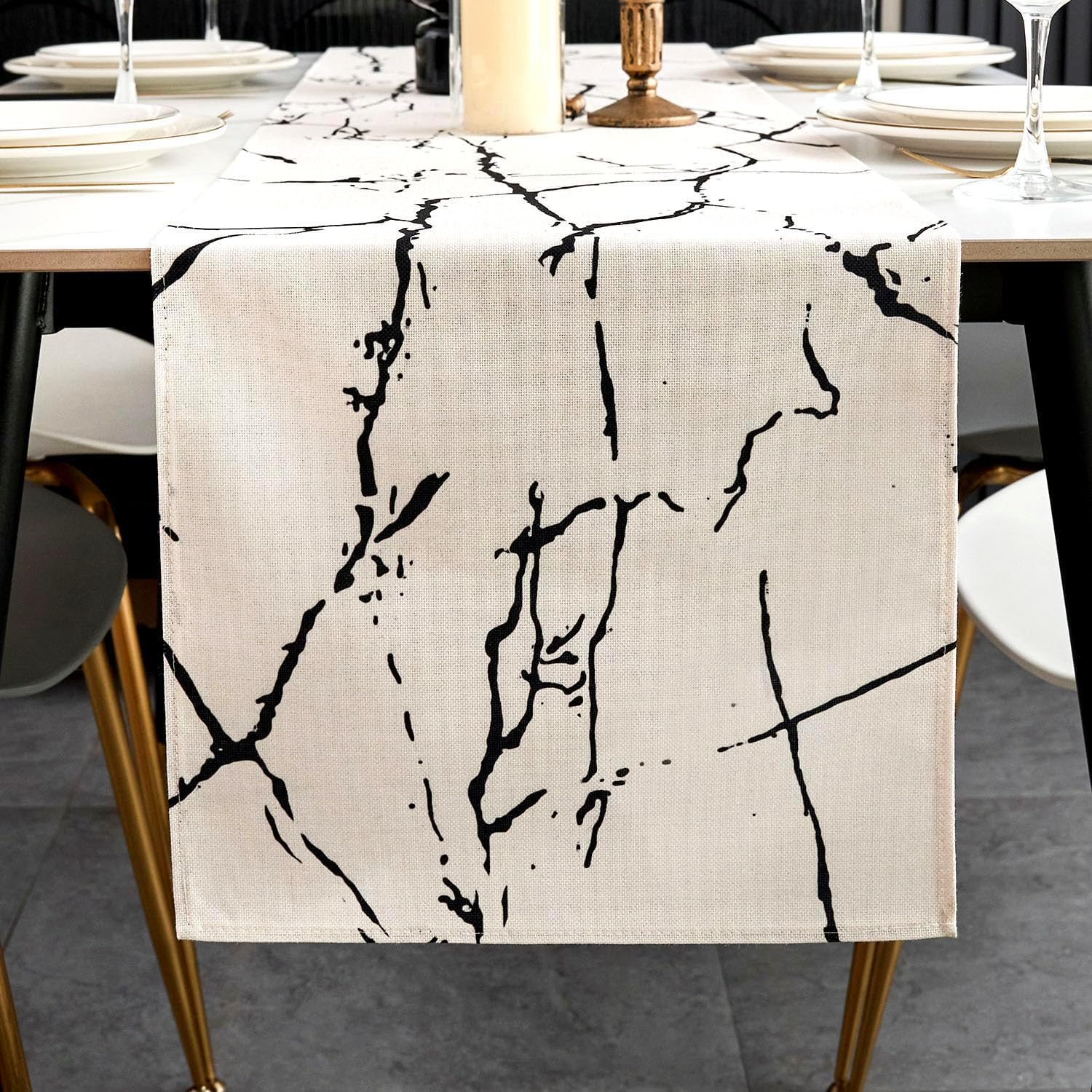 Chemin de Table Blanc et Noir 183×33 cm Vendos85 - Mathon