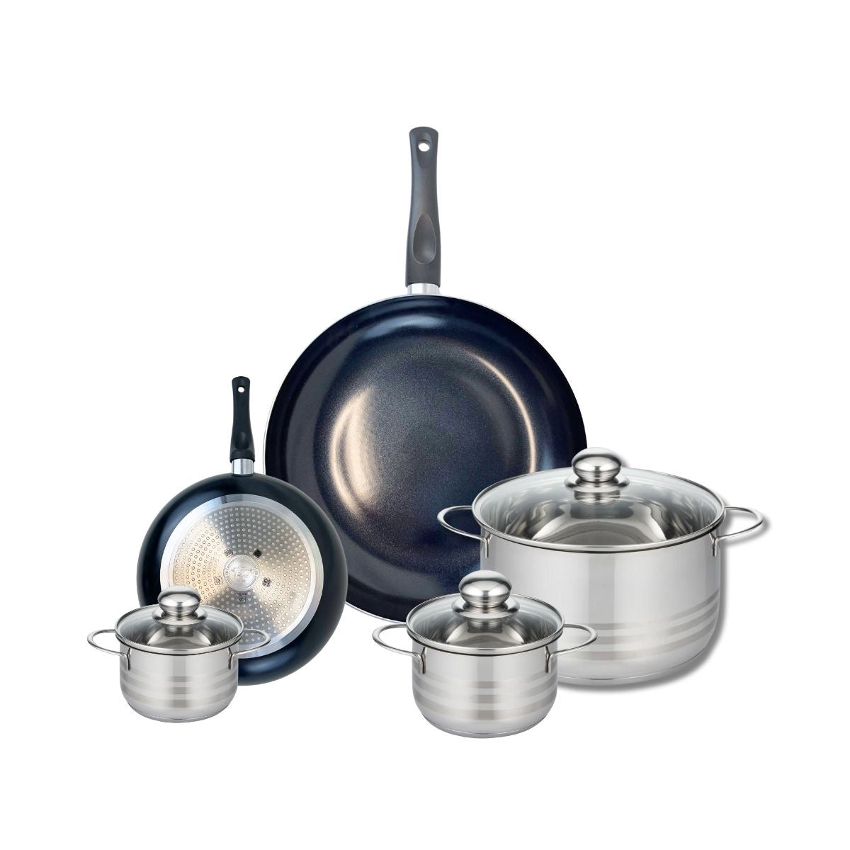 Ensemble de 2 Poêles de cuisson 20 et 32 cm et 3 faitouts 12, 14 et 24 cm  Prima Brillant Elo - Mathon - 1