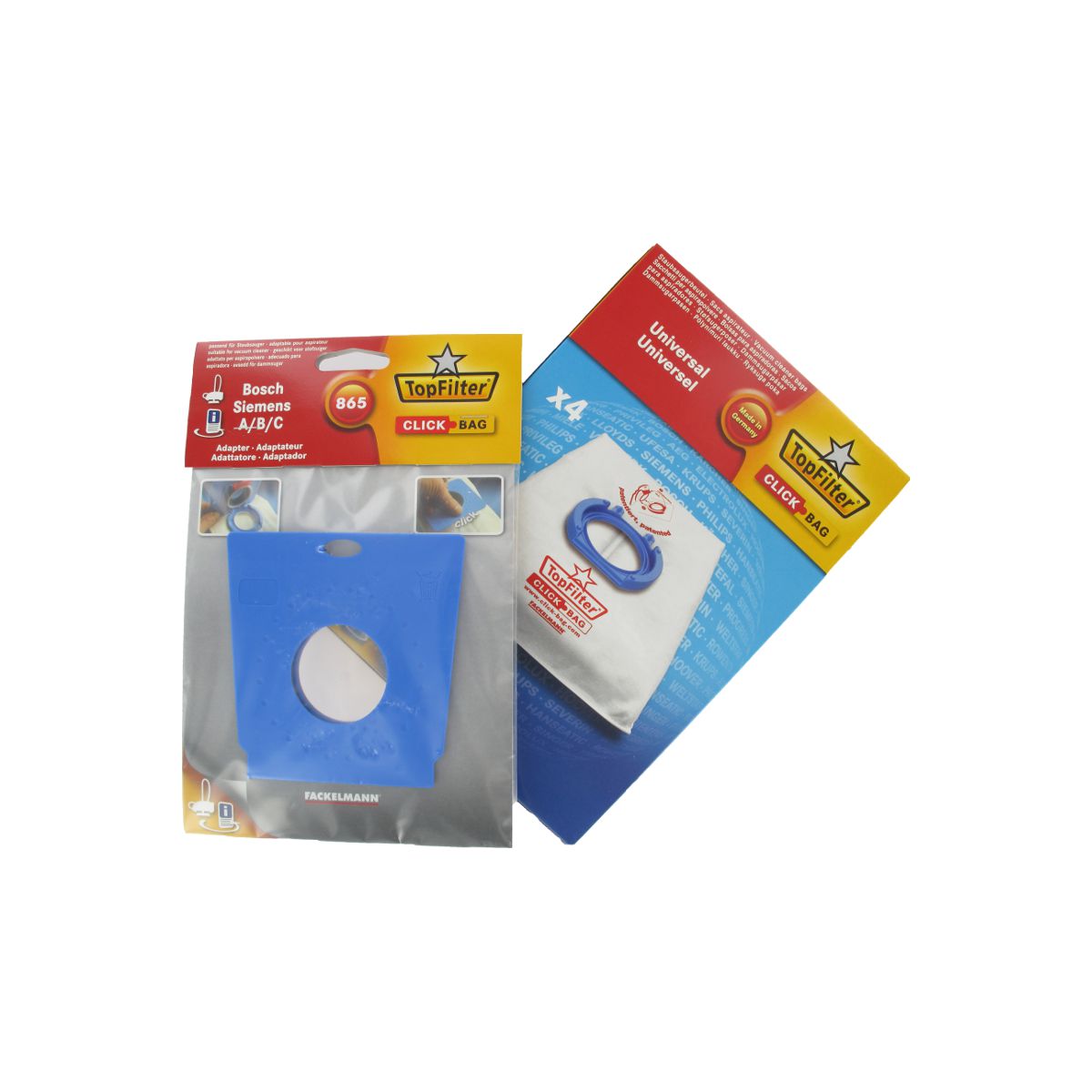Boite de 4 sacs aspirateurs universels Top Filter avec Adaptateur Click Bag pour aspirateurs Siemens et Bosch 840 TopFilter - Mathon - 1