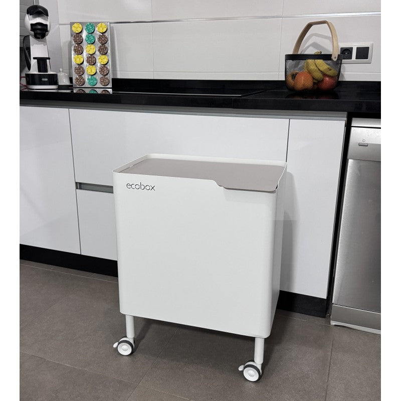 Poubelle cuisine fonctionnelle et élégante, 2 x 20 litres, ECOBOX NOA, Blanc-Gris Don Hierro - Mathon - 3