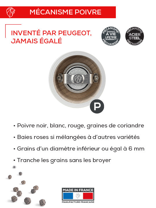 Bistro Moulin à poivre manuel en bois laqué, gris perle 10 cm - 4in. Peugeot - Mathon - 6