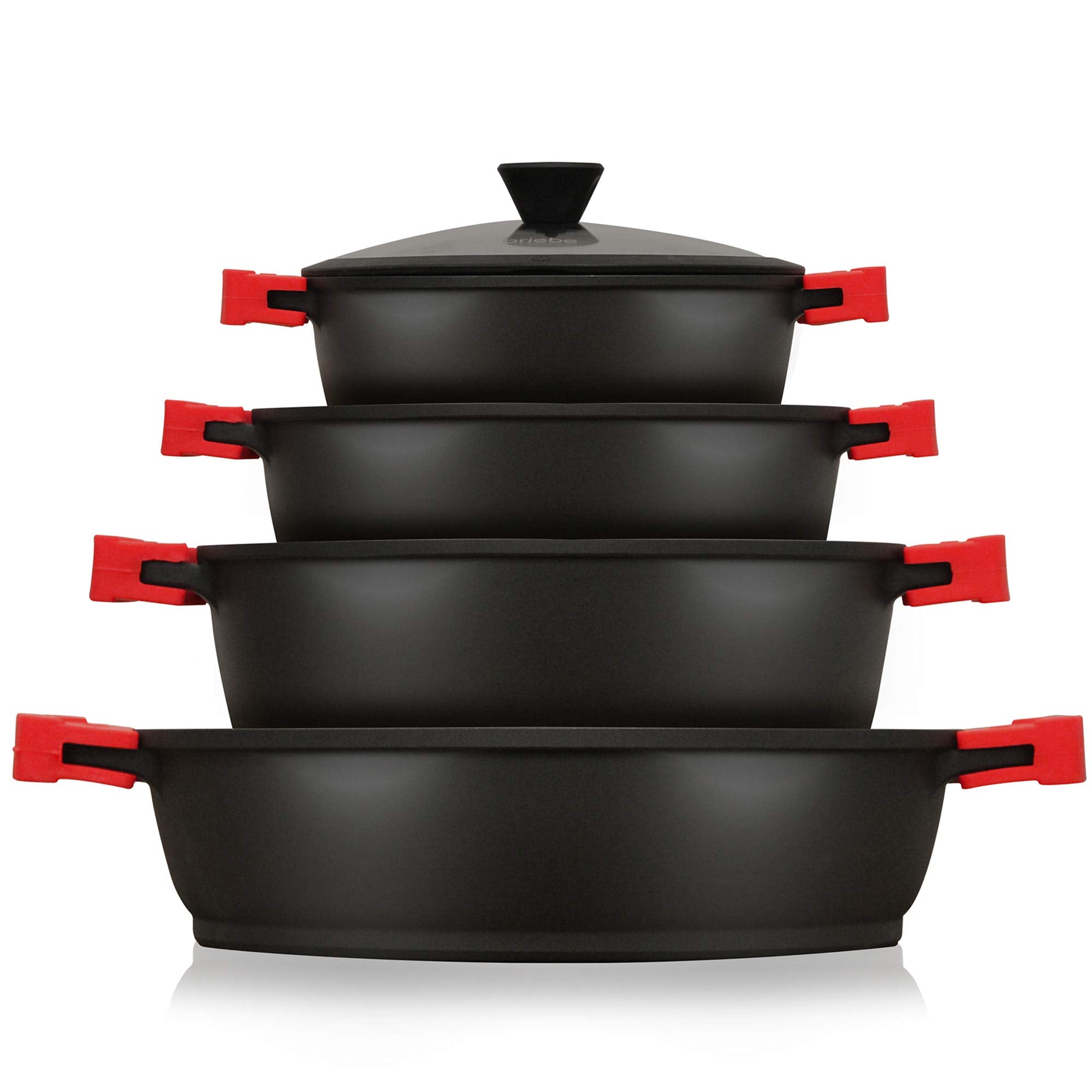 Batterie de Cuisine Induction 8 Pièces Aluminium Fonte 4 Casseroles 4 Couvercles  Noir BLACKT4B - Mathon - 1