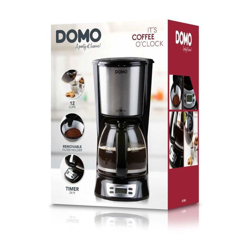 Cafetiere Filtre - Domo - Do708k - 1000 W - 1,5 L - 12 Tasses - Ecran Lcd - Minuteur 24 H - Noir Et Acier Inoxydable Domo - Mathon - 5