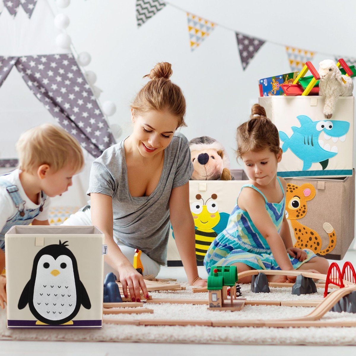 Boîte de rangement en tissu pour enfant "pingouin", compatible Ikea Kallax Lifeney Fackelmann - Mathon - 2