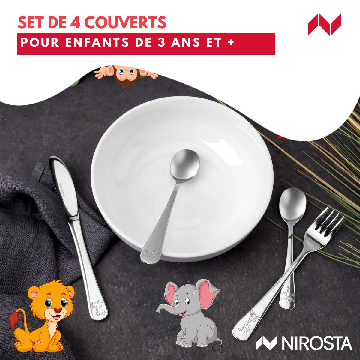 Set de 4 couverts pour enfants  Safari Nirosta - Mathon - 2