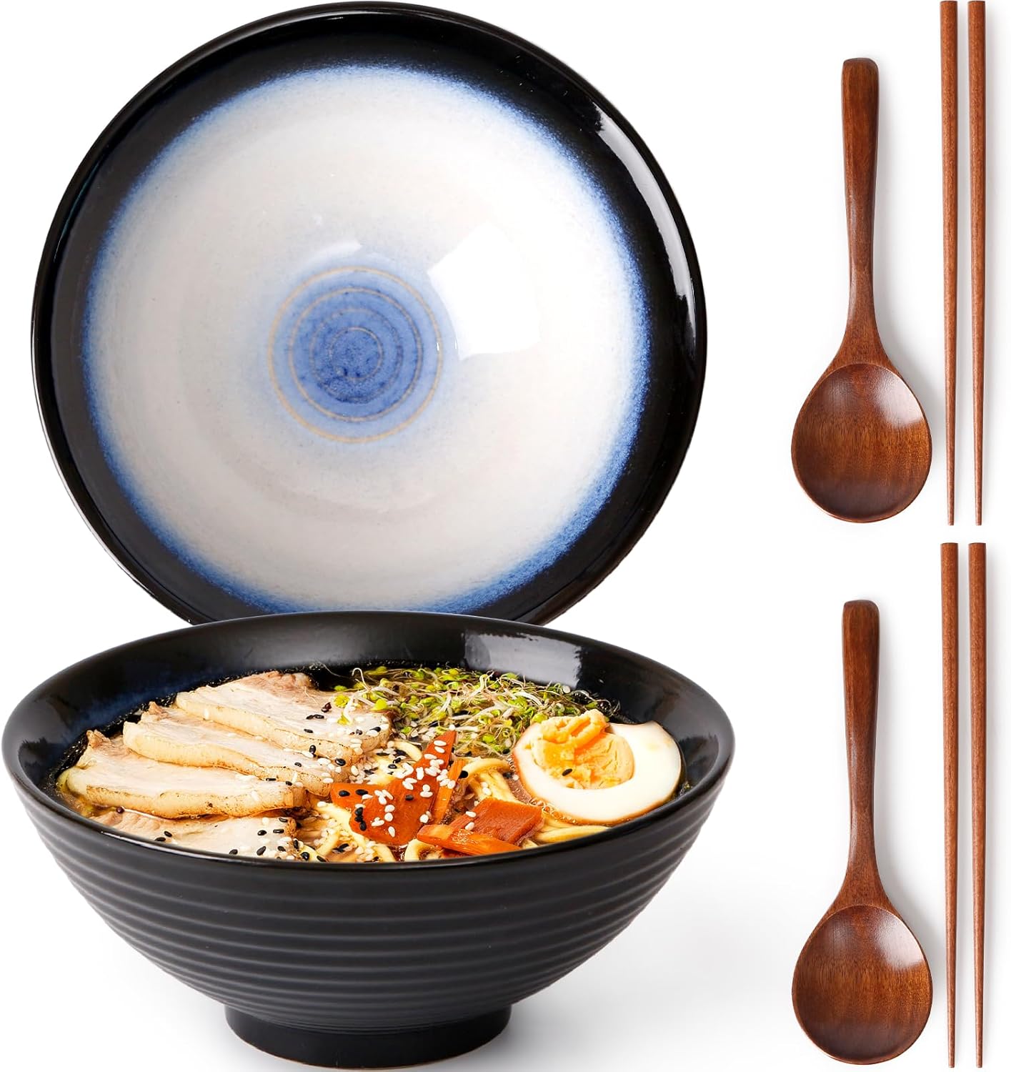 Bol à ramen japonais 1200 ml en céramique artisanale bleu lune Vendos85 - Mathon