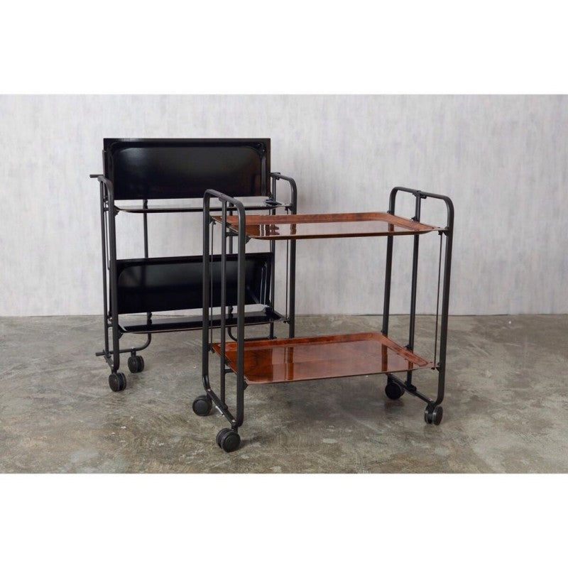 Desserte pliante 2 niveaux avec roulettes – structure noire, bauhaus Don Hierro - Mathon - 4